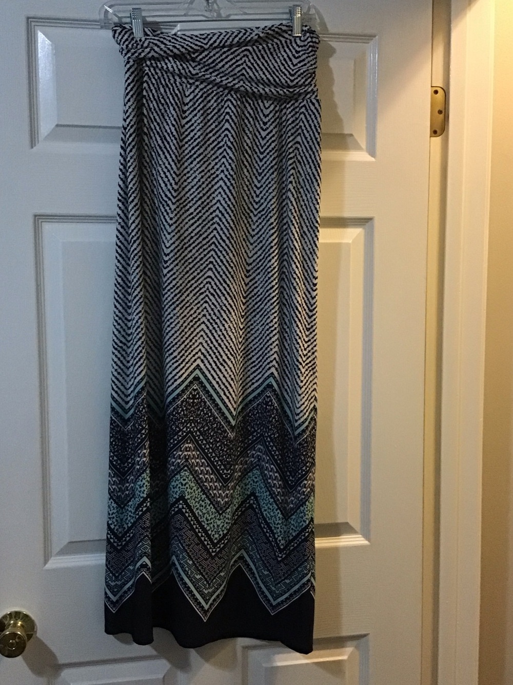 Women’s Chevron Maxi Skirt in Navy, White & Teal